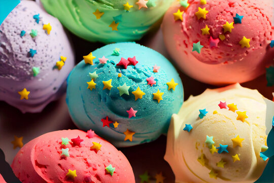 Ice cream scoops collection on background, AI Generated