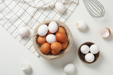 Concept of natural farm product - eggs, top view