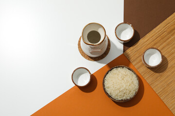 Traditional Japanese alcoholic drink - Sake, traditional asian drinks concept