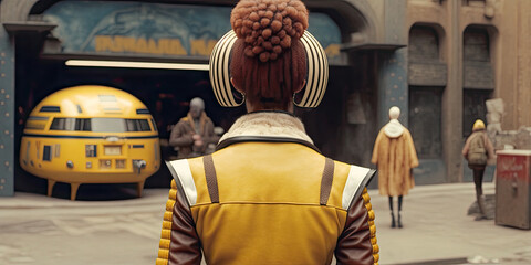 Hyper-realistic 1960s photo of a full-body person seen from the back - Generative AI