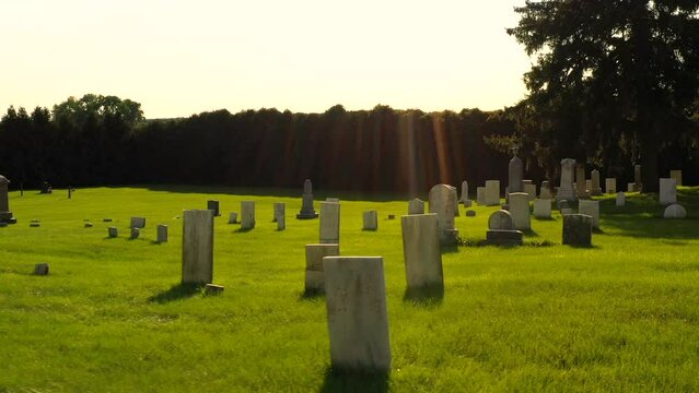 drone pass and ascension at Gorham Cemetery. An old grave yard that with graves that date back to the the early America 1800s located in the country of New York State, USA
