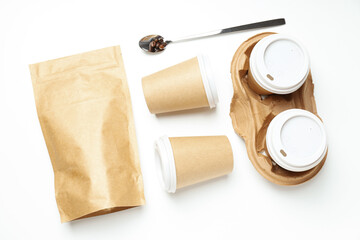 Blank paper cups, composition for delivery and take away concept