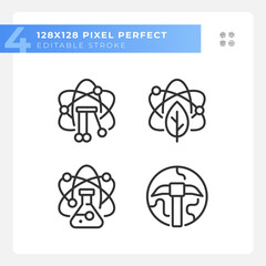 Data mining with STEM pixel perfect linear icons set. Discover unknown information. Education program. Customizable thin line symbols. Isolated vector outline illustrations. Editable stroke