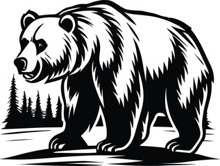 Obraz na płótnie Canvas Grizzly Bear Logo Monochrome Design Style 