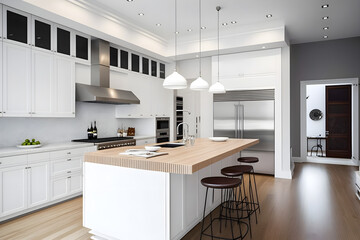 Amazing Luxury Kitchen Interior in white with wooden floor and kitchen island