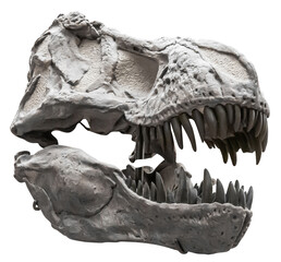 Isolated PNG cutout of a tyrannosaurus rex skull, this dinosaur image is on a transparent background, ideal for photobashing, matte-painting, concept art © NomadPhotoReference