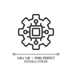 STEM in technology pixel perfect linear icon. Computing systems development. Digitization of education processes. Thin line illustration. Contour symbol. Vector outline drawing. Editable stroke