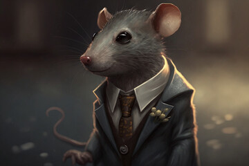 sad Rat character in suit, concept of rat race