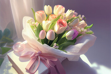 Beauty wedding bouquet with tulip, AI Generated