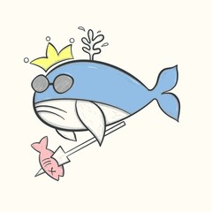 Cartoon Whale and his fashion