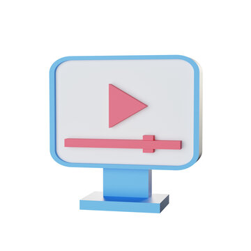 online video playing icon, online education, e-learning. 3d render illustration