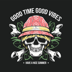 Fototapeta premium skull wearing bucket hat with cross bone