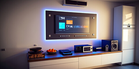 A smart home controller inside a modern apartment - Generative AI