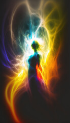 Abstract art of a person's aura in swirling and colorful psychic waves created using generative ai