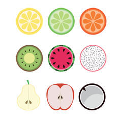 fruit set vector icons. set of fruit halves in flat style