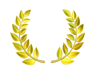 Gold laurel wreath isolated on white. Clipping path included