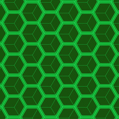 Seamless hexagon cubes abstract green background pattern vector