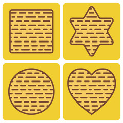 Jewish holiday Passover, Pesach. Set of vector elements for Passover. Matzah in the shape of a heart, circle, square, and star of David.