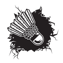 badminton cracked wall. badminton club graphic design logos or icons. vector illustration.