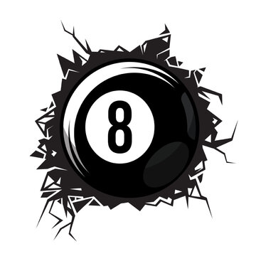 recommend clip art: Billiard Ball Number Eight cracked wall. pool ball club graphic design logos or icons. vector illustration.