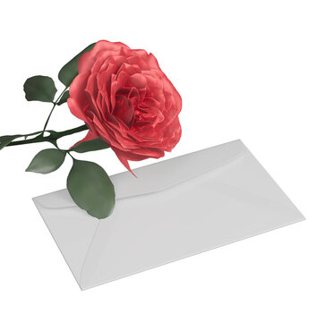 Beautiful rose with letter icon 3d render cutout