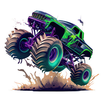 Monster Truck Jumping Illustration, Truck, Extreme Vehicle, T-shirt, Generative AI