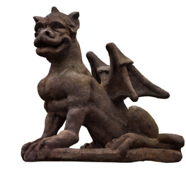 gargoyle, medieval dragon statue isolated on white background, generative ai 