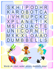A simple crossword puzzle with word search for elementary and middle school children. crossword puzzle. A fun way to practice your understanding of the language and expand your vocabulary.