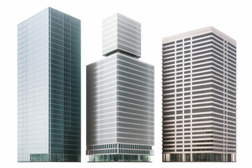 Set of different skyscraper buildings with spaces isolated on white background