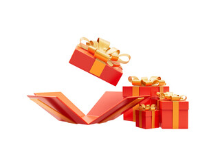 Open gift box with golden heart icon 3d render cutout