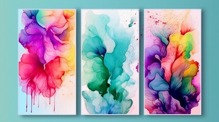 Bundle set of vector colorful watercolor backgrounds for business card or flyer template
