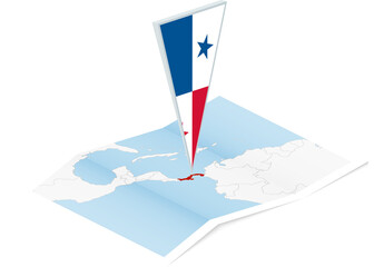 Panama map with triangular flag in Isometric style