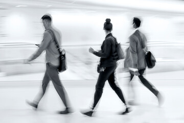 group of people in the lobby business center in monochrome tonality