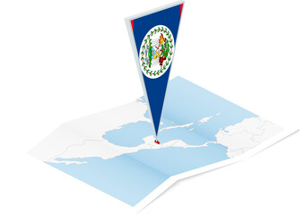 Belize map with triangular flag in Isometric style