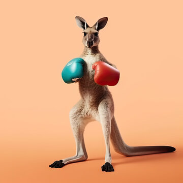 cute kangaroo boxing wearing gloves, generated AI, generated, AI