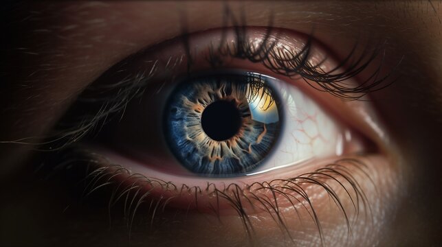 Iris Nahaufnahme Fotografie, Auge blickt in die Kamera, ai generativ