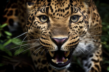 Naklejka na ściany i meble angry amu leopard close-up, generated AI, generated, AI