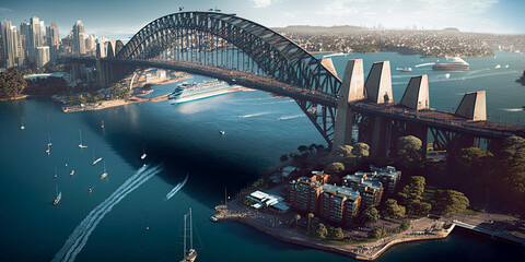 Obraz premium A view of Sydney Harbour from the water - Generative AI