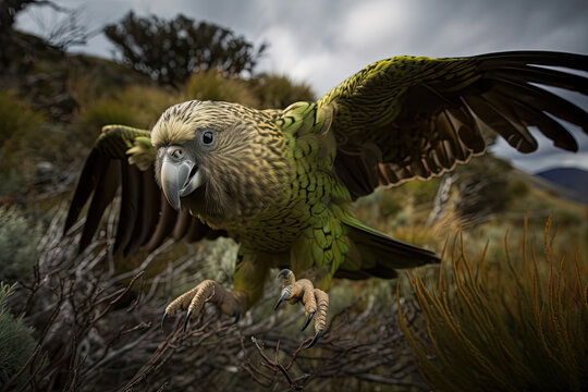 kakapo action shot rare bird, generated AI, generated, AI