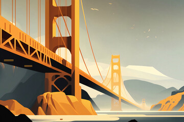Golden Gate, San Francisco, minimalistic, abstract, mist, vector, flat