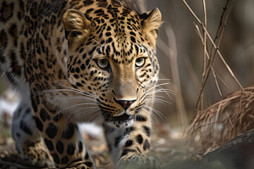 amur leopard close shot, generated AI, generated, AI