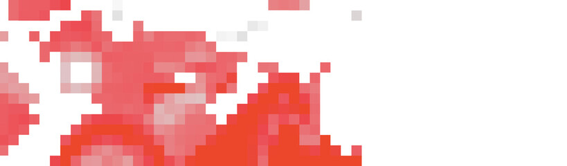 Red pixels textured banner. Abstract pixel background. Old video games style. Psychedelic pixel art illustration. Pink mosaic design. Rose colored pixelated Image. Mosaic style. Computer abstraction.