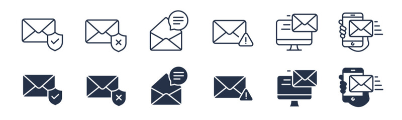 Mail, Email, Envelope icons. Editable stroke. Vector graphic illustration. For website design, logo, app, template, ui, etc.