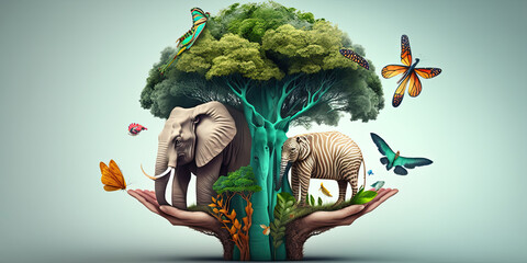 World Animal Day or Wildlife Day Concept with Copy Space - Generative AI