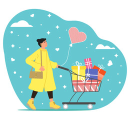 Gift Purchase Shopping cart Girl Happy Holiday