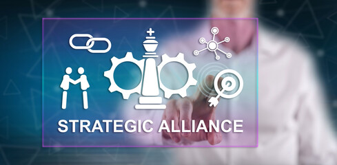 Man touching a strategic alliance concept
