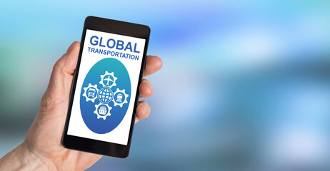 Global transportation concept on a smartphone