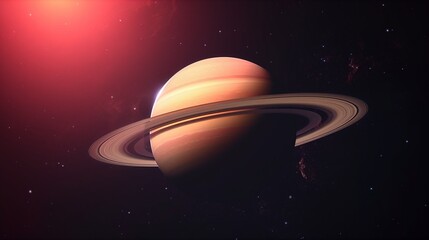 Fototapeta na wymiar Saturn Planet mit seinen Ringen im Solar rotem Licht, ai generativ