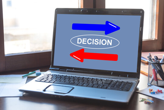Decision concept on a laptop screen