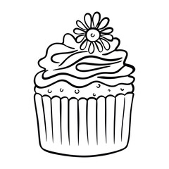 Cupcake in doodle style. Cake hand draw, design for any purposes. Vector